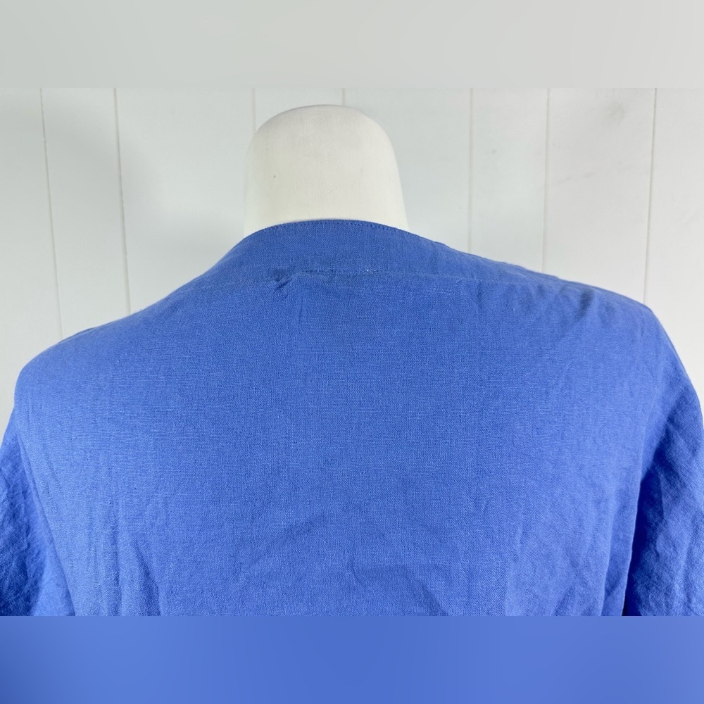 Anne Klein Sz L Women’s Linen Blend Short Sleeve Front Tie Blue Top Boho Resort - Picture 8 of 13
